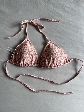 Aerie Floral Triangle Bikini Top (only) Light Pink Tie Back | L